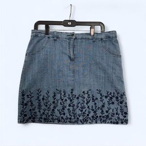 Karen Scott Sz 10 Denim Skirt Floral Embroidery Cottagecore Boho Y2K Preppy